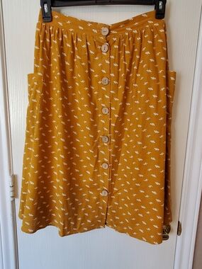 Roolee Mustard Yellow Button-Front A-Line Skirt with Pockets
